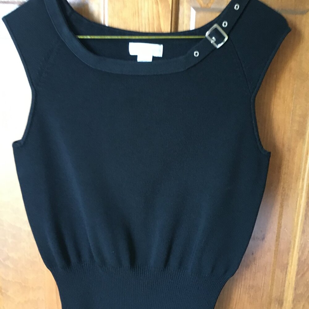 Ladies' Black Knit Sleeveless Top Casual Corner Sz. 8 Silver Buckle Trim